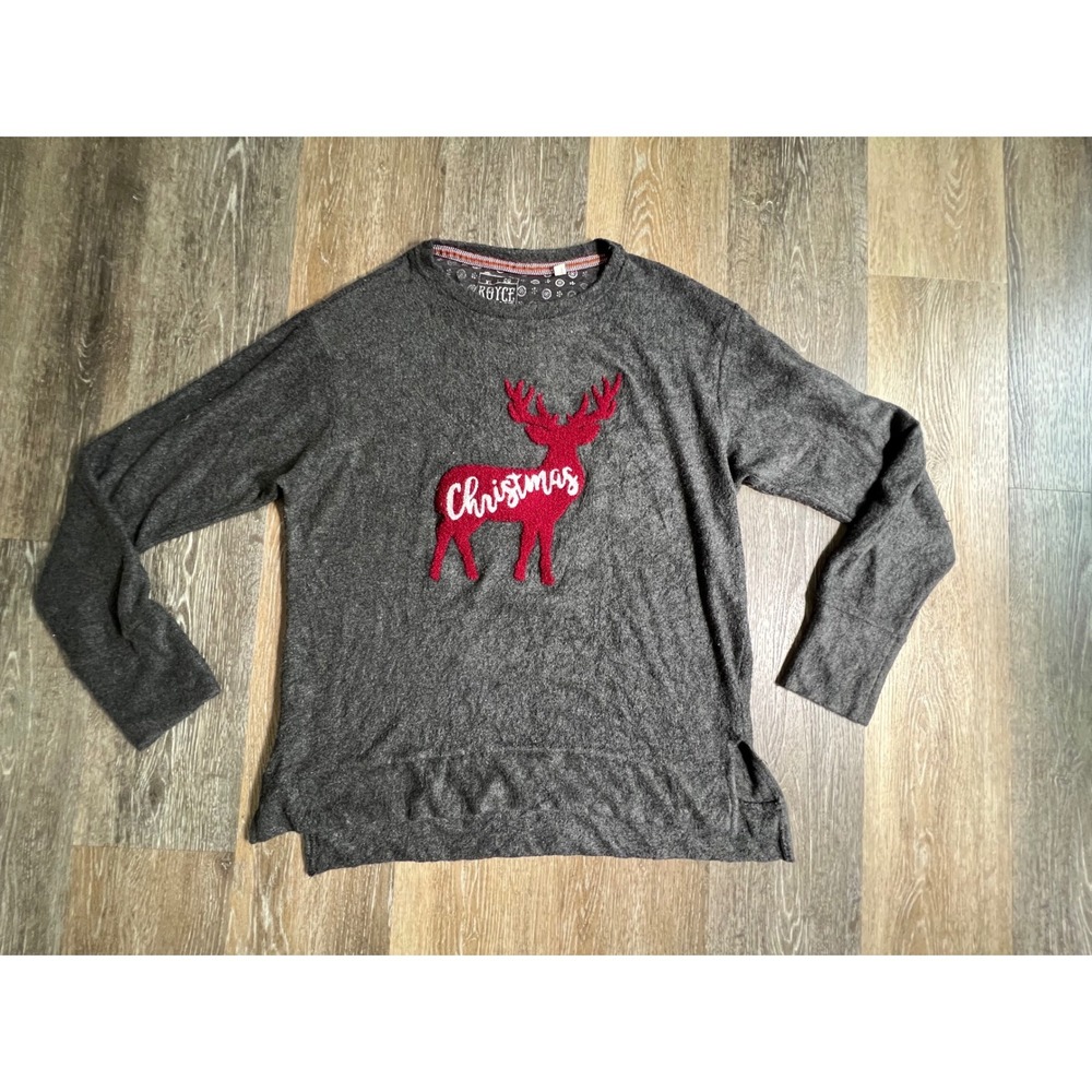 Royce Brand Christmas Reindeer Top Mens XL Gray Long Sleeve Chenille Pullover
